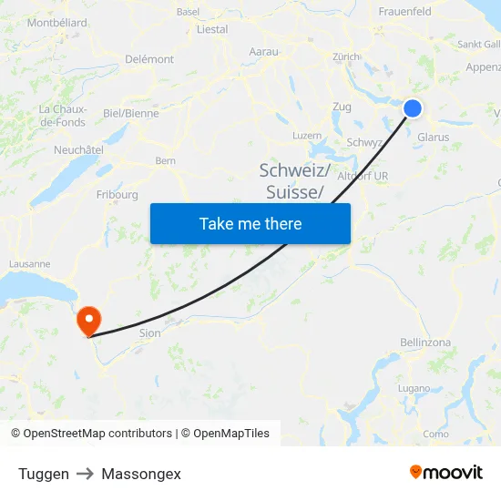 Tuggen to Massongex map