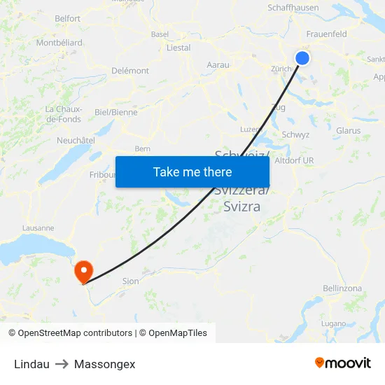 Lindau to Massongex map