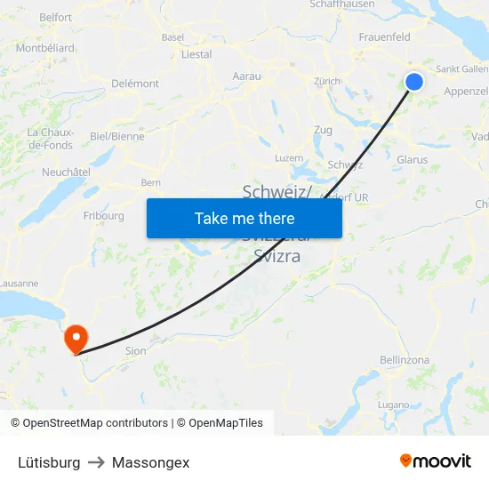 Lütisburg to Massongex map