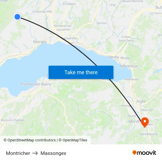 Montricher to Massongex map