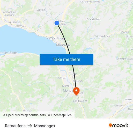Remaufens to Massongex map