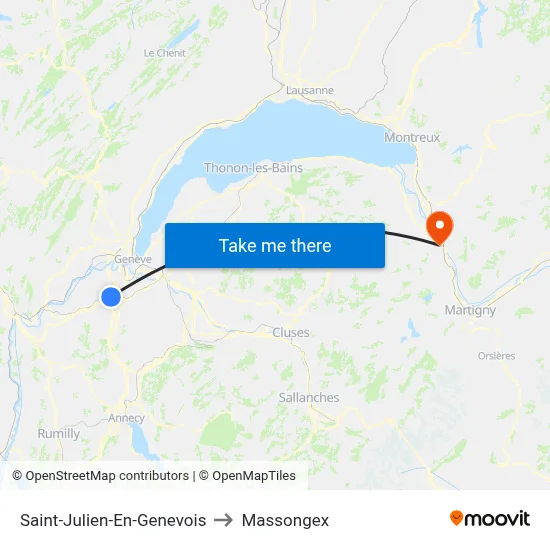 Saint-Julien-En-Genevois to Massongex map