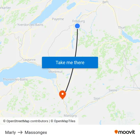 Marly to Massongex map