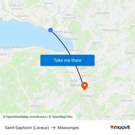 Saint-Saphorin (Lavaux) to Massongex map