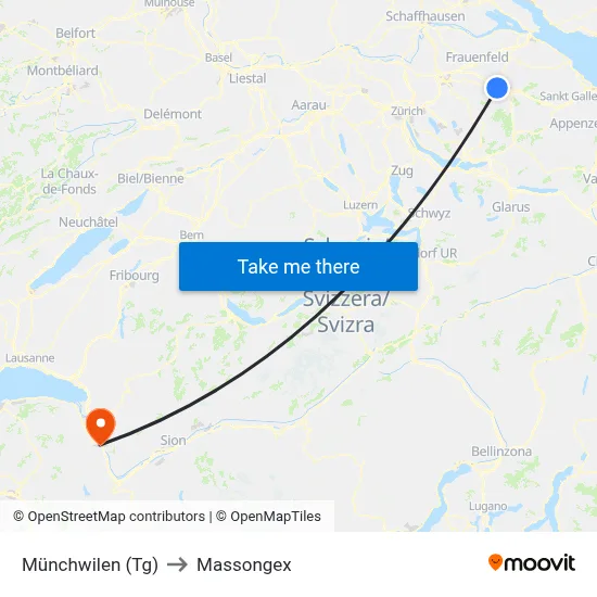 Münchwilen (Tg) to Massongex map