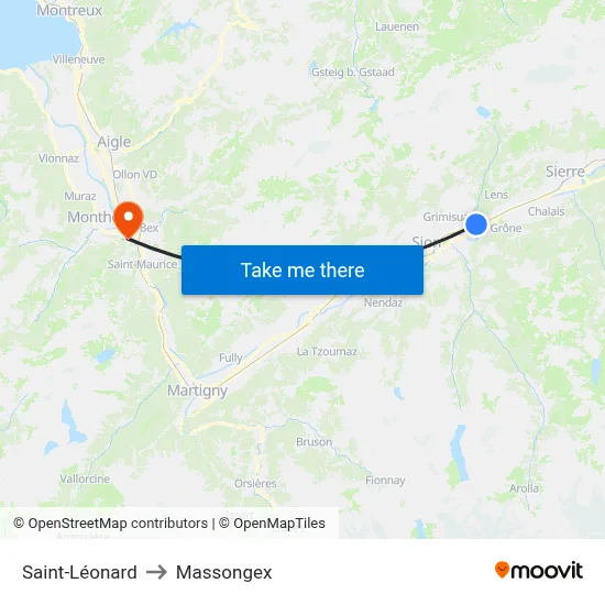 Saint-Léonard to Massongex map