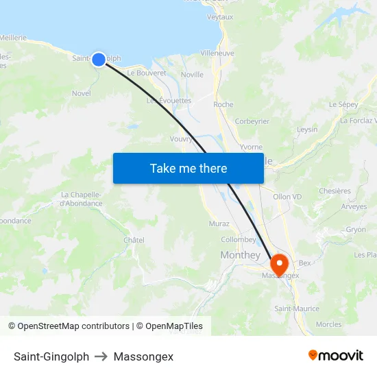 Saint-Gingolph to Massongex map