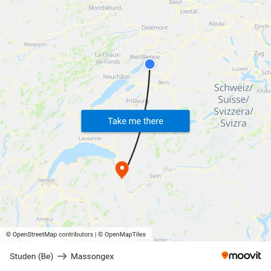 Studen (Be) to Massongex map