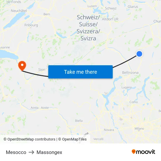 Mesocco to Massongex map