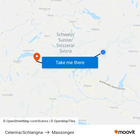 Celerina/Schlarigna to Massongex map