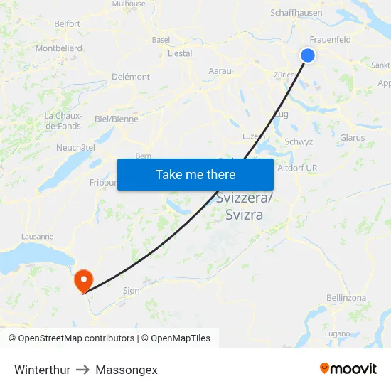 Winterthur to Massongex map