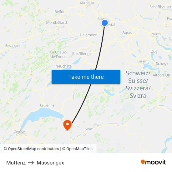 Muttenz to Massongex map