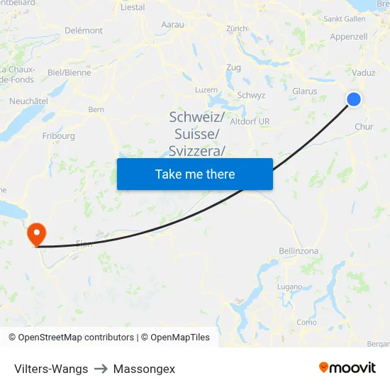 Vilters-Wangs to Massongex map