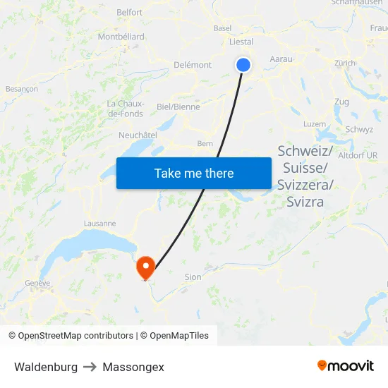 Waldenburg to Massongex map