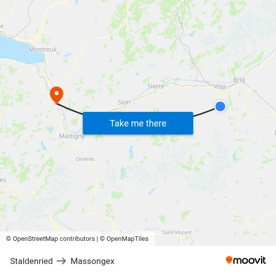 Staldenried to Massongex map