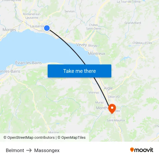 Belmont to Massongex map