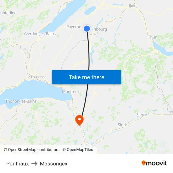 Ponthaux to Massongex map