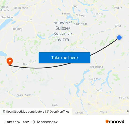 Lantsch/Lenz to Massongex map