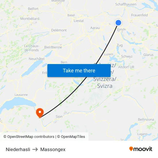 Niederhasli to Massongex map