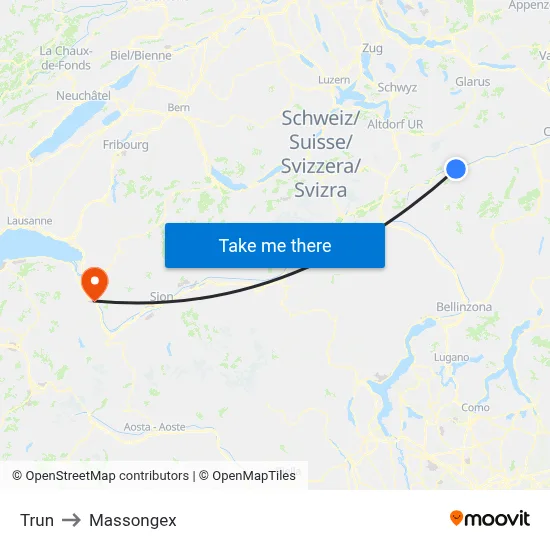 Trun to Massongex map