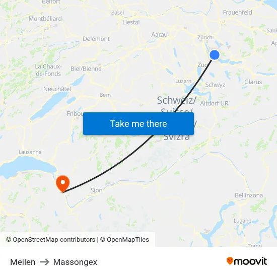 Meilen to Massongex map