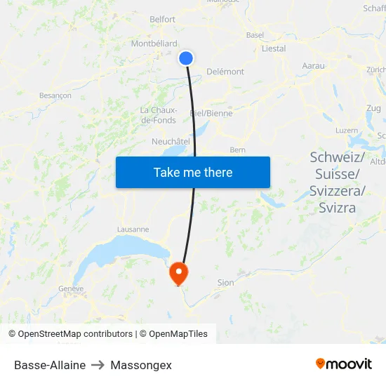 Basse-Allaine to Massongex map