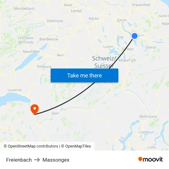 Freienbach to Massongex map
