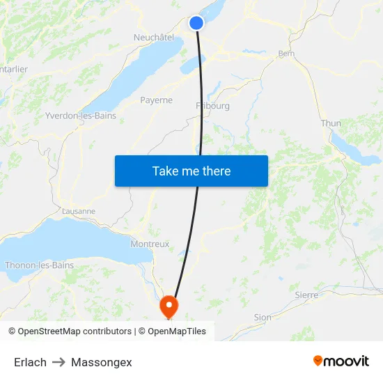 Erlach to Massongex map
