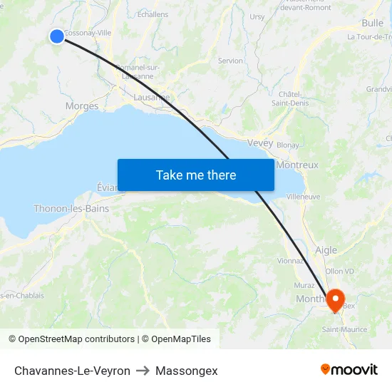 Chavannes-Le-Veyron to Massongex map