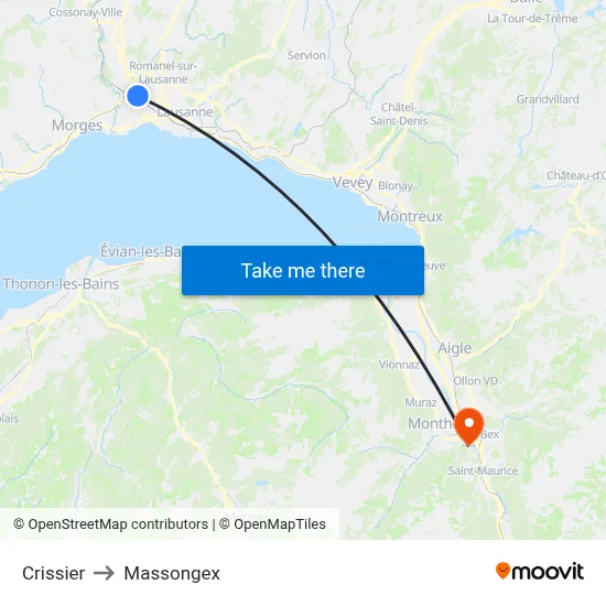 Crissier to Massongex map