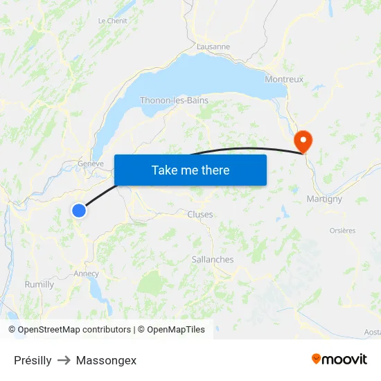 Présilly to Massongex map