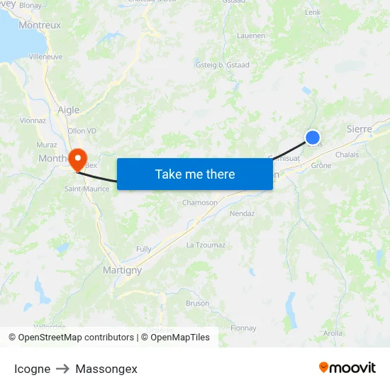 Icogne to Massongex map