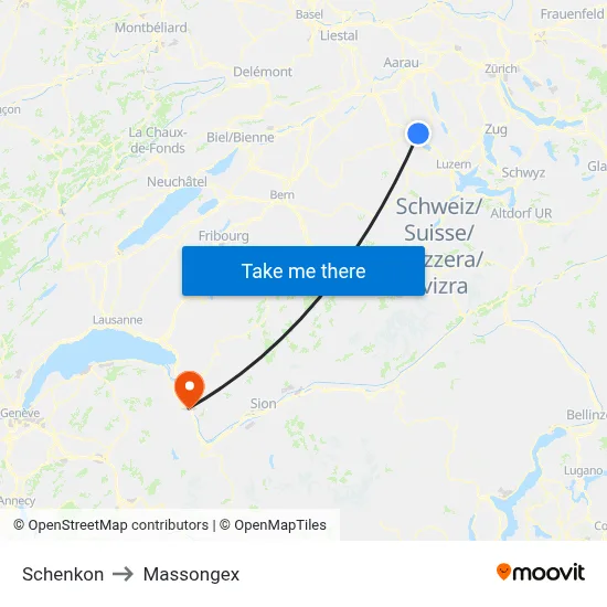 Schenkon to Massongex map
