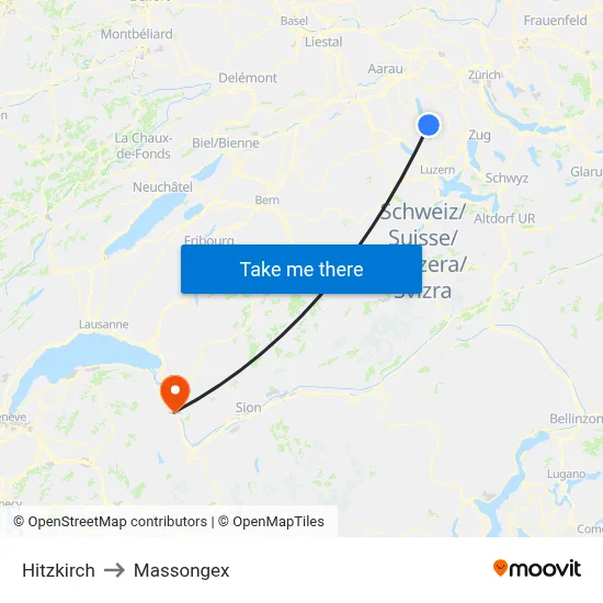 Hitzkirch to Massongex map