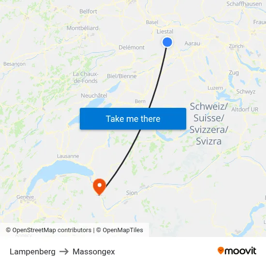 Lampenberg to Massongex map