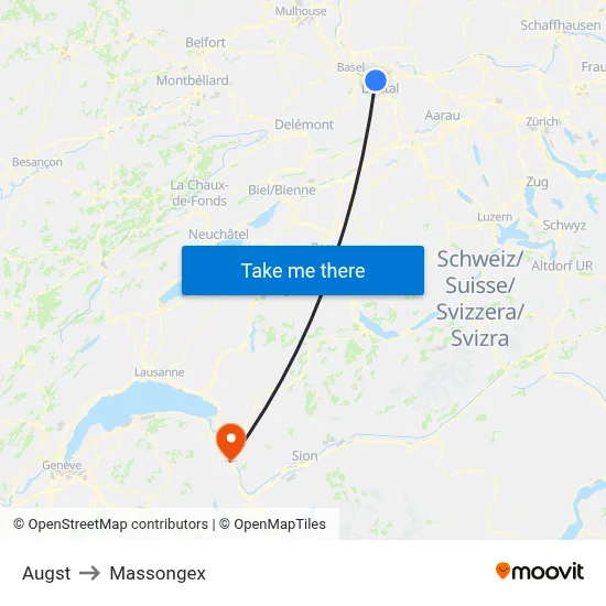 Augst to Massongex map