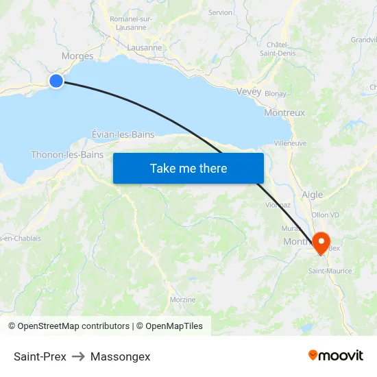 Saint-Prex to Massongex map