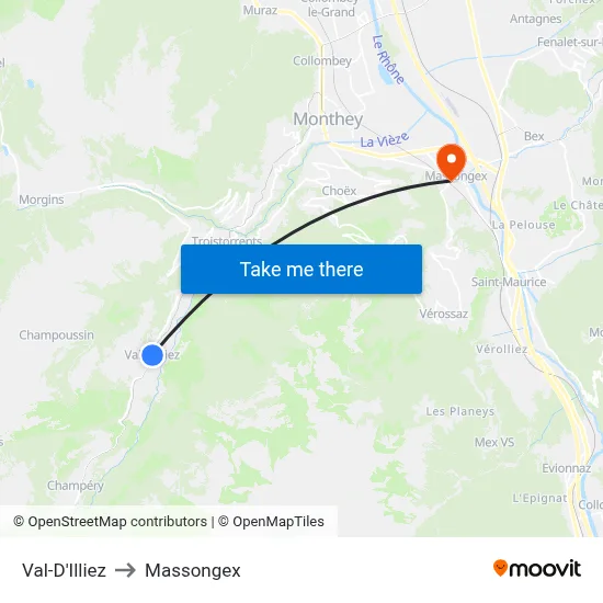 Val-D'Illiez to Massongex map