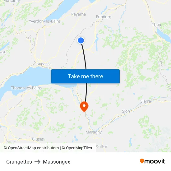 Grangettes to Massongex map