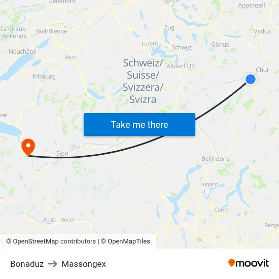 Bonaduz to Massongex map