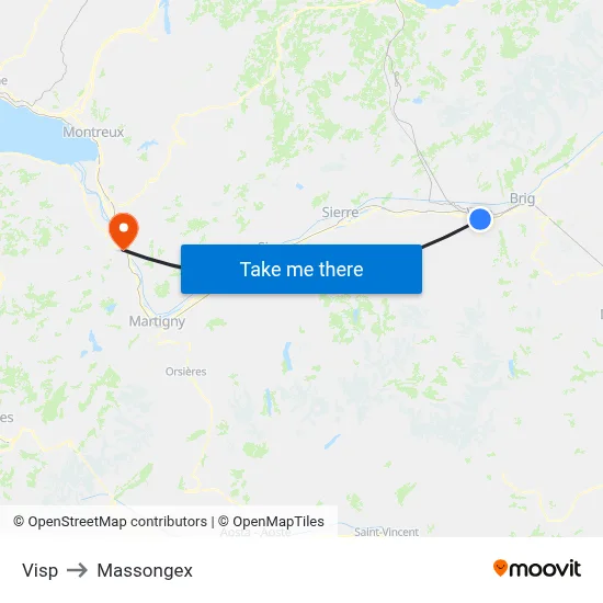 Visp to Massongex map