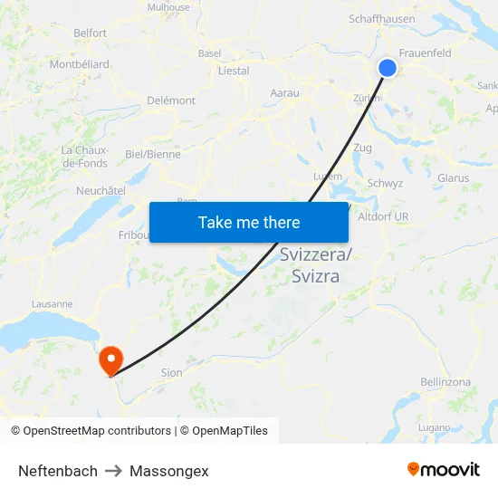Neftenbach to Massongex map