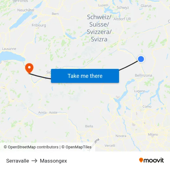 Serravalle to Massongex map