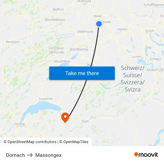 Dornach to Massongex map