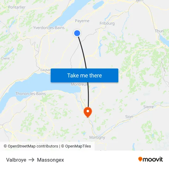 Valbroye to Massongex map