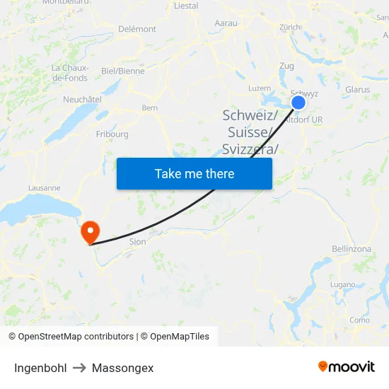 Ingenbohl to Massongex map