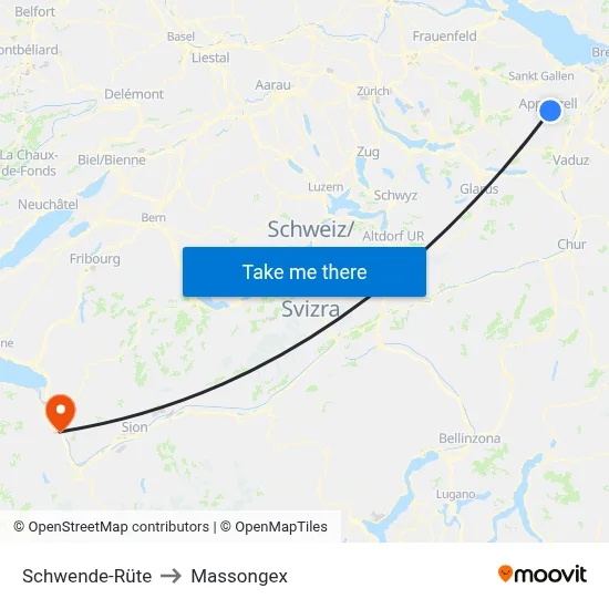 Schwende-Rüte to Massongex map