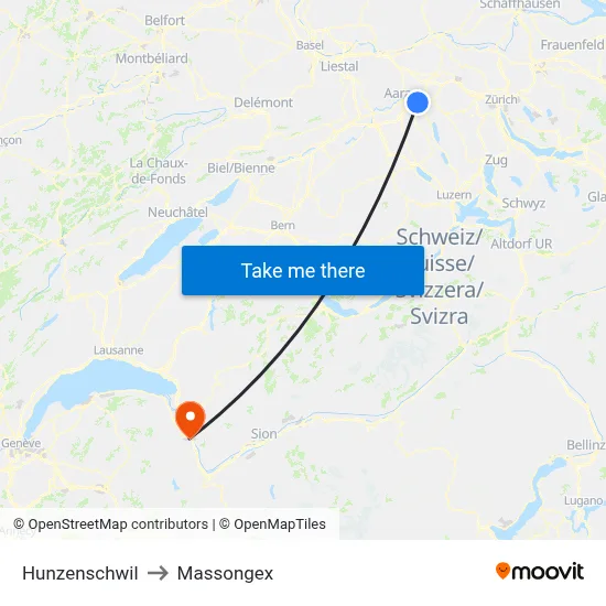 Hunzenschwil to Massongex map