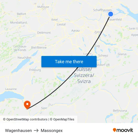 Wagenhausen to Massongex map