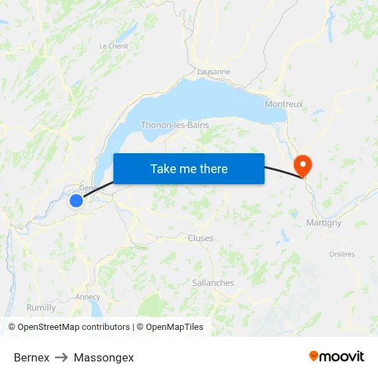 Bernex to Massongex map